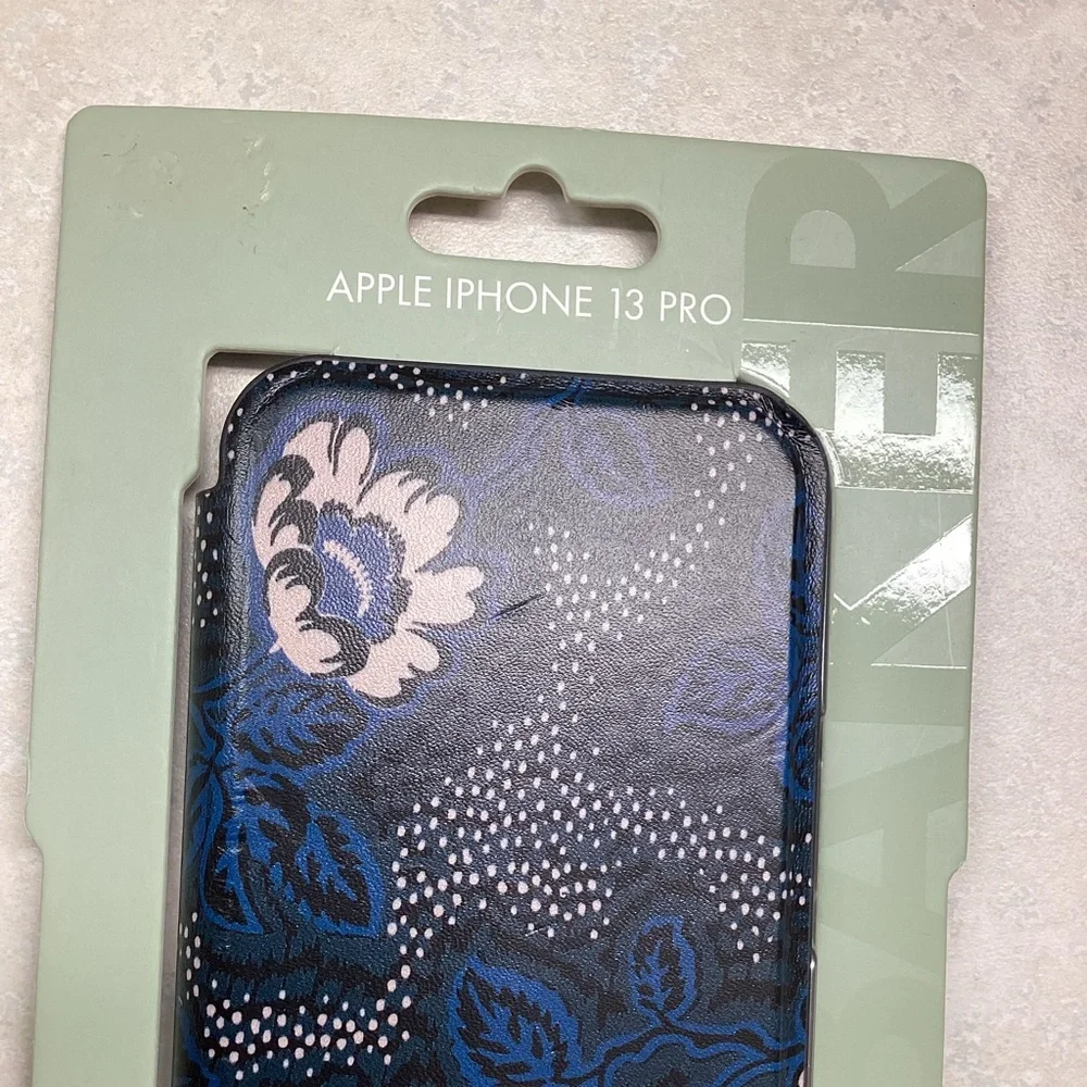 Ted Baker London Navy Blue Floral iPhone 13 Pro Case with Light Pink Accents
